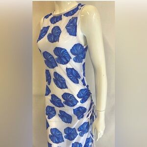 Sheer Blue & White Leafy Beach Cover Up Maxi Dress